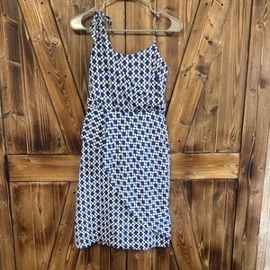 Banana Republic Blue & White One-Shoulder Geometric Sundress